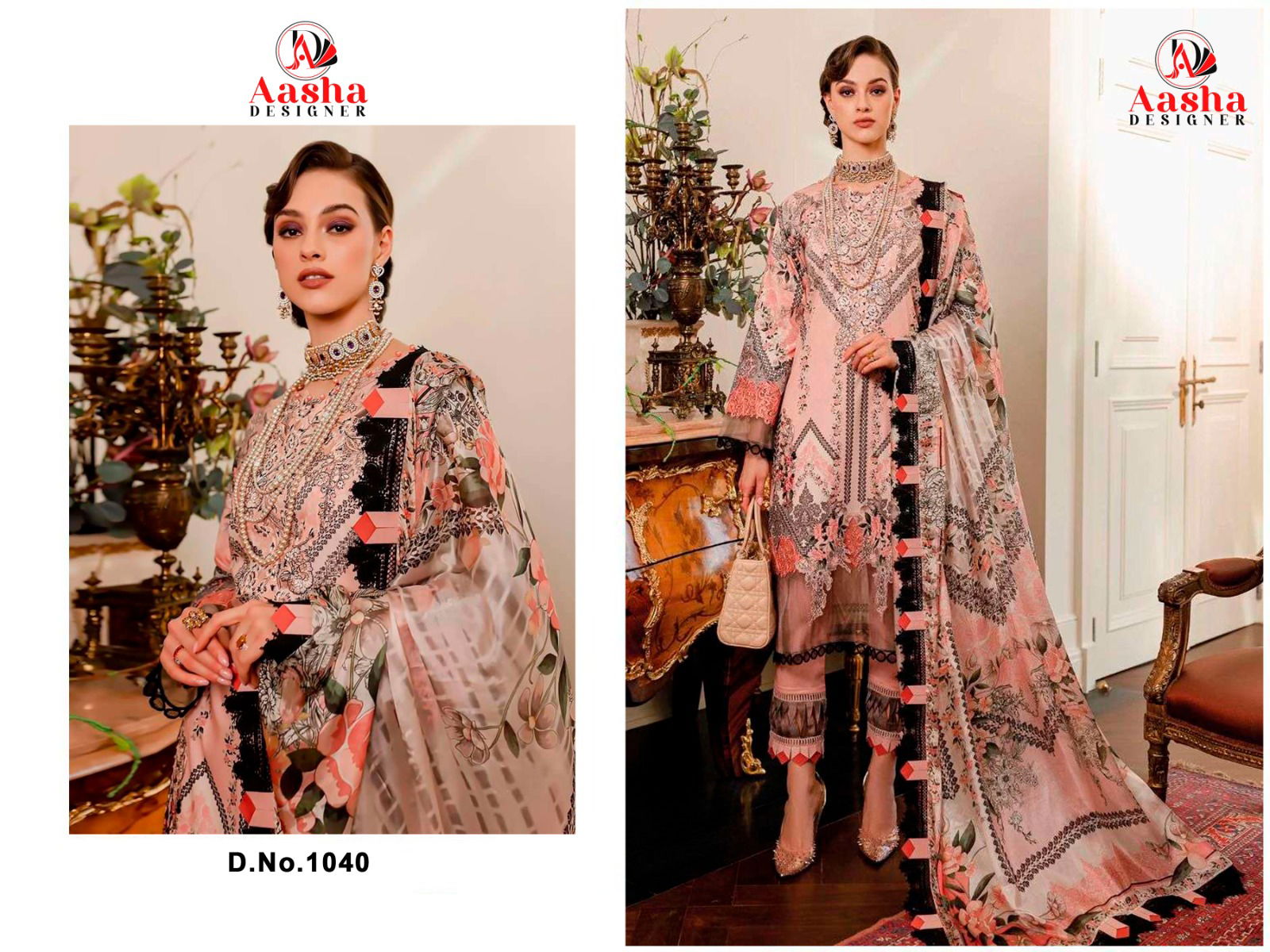 Aasha 1040 Cotton Printed Embroidery Patch Pakistani Suits Catalog
